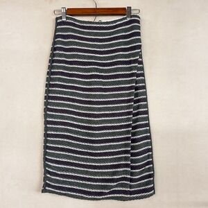 O2nd Striped Midi Skirt Women's Size M Green Purple White Knit Wrap Style